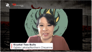 Still image from The Data Center Frontier webinar recording, depicting panelist Krystal Two Bulls, Executive Director of Honor the Earth.